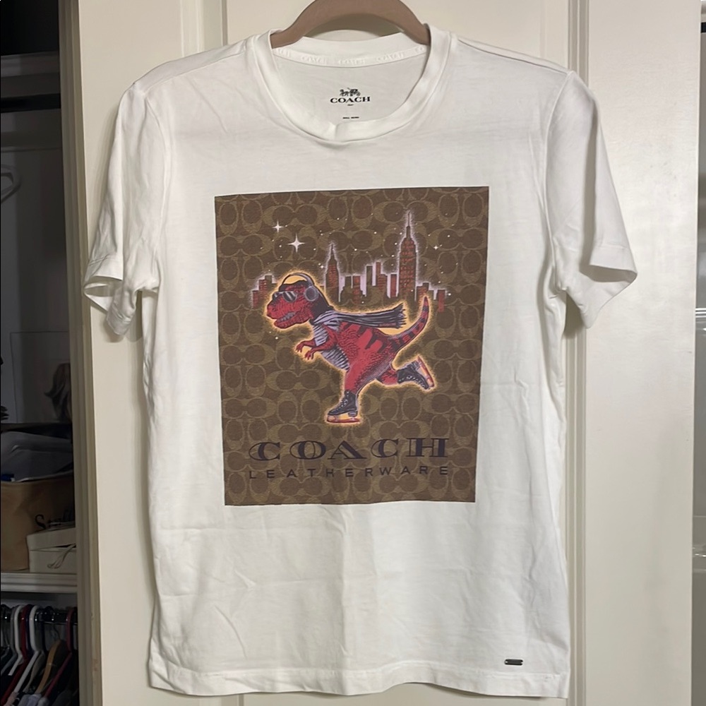 Coach White Short Sleeve Tee Rexy ice skating adult small